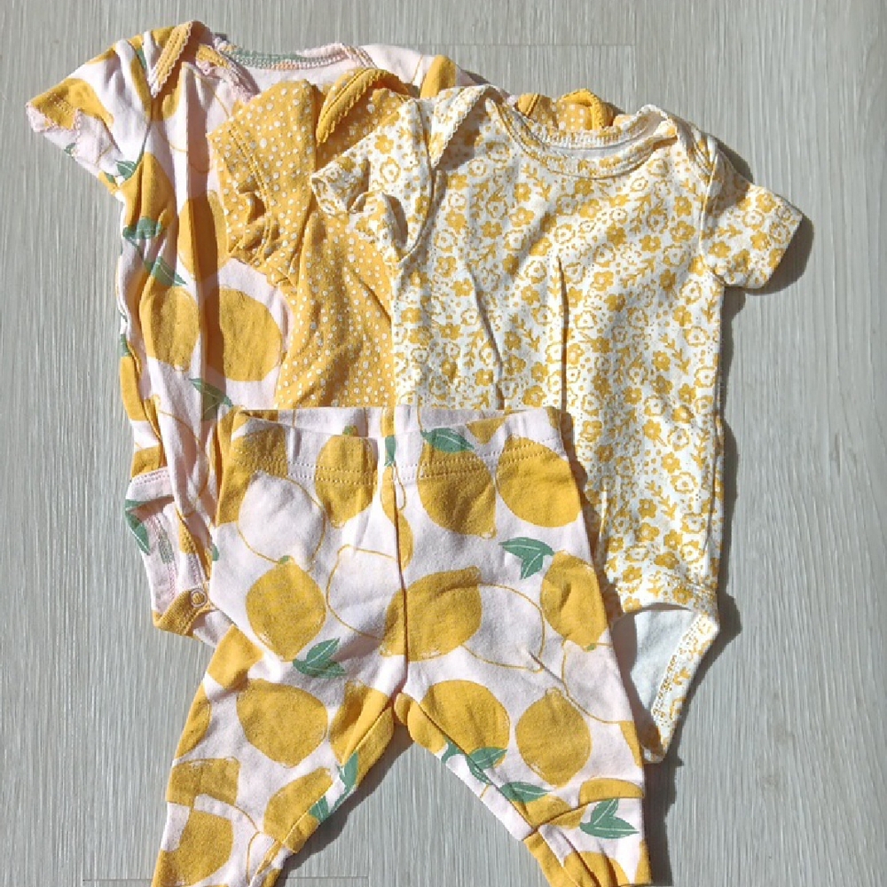 Baby Bodysuits and Pants Set - Yellow Floral and Lemon Print